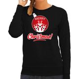 Rendier Kerstbal sweater / kersttrui Merry Christmas zwart voor dames - Kerstkleding / Christmas outfit