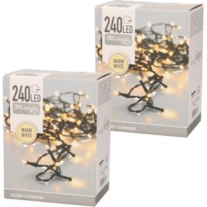 2x stuks Kerstverlichting warm wit buiten 240 lampjes - kerstlampjes lichtsnoer