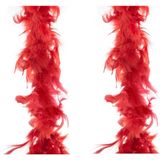 Boa kerstslingers - 2x st - veren - rood - 200 cm - kerstversiering