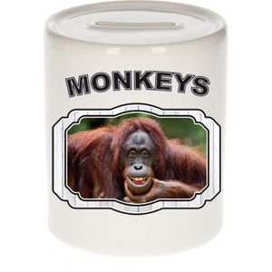 Dieren liefhebber gekke orangoetan spaarpot  9 cm jongens en meisjes - keramiek - Cadeau spaarpotten apen liefhebber