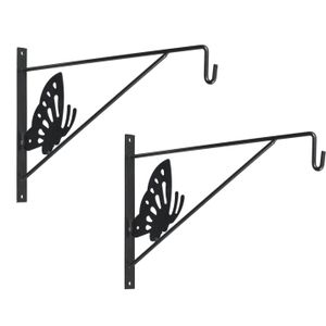 3x stuks muurhaak / plantenhaak antraciet met vlinder - geplastificeerd verzinkt staal - 24 x 35 cm - hanging basket haak