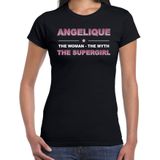Naam cadeau Angelique - The woman, The myth the supergirl t-shirt zwart - Shirt verjaardag/ moederdag/ pensioen/ geslaagd/ bedankt