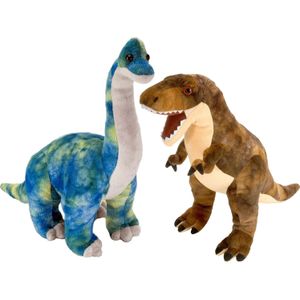 Wild Republic - 2x dinosaurus knuffels T-rex en Brachiosaurus 25 cm