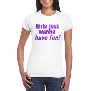 Bellatio Decorations Vrijgezellenfeest t-shirt dames - Girls Fun - wit - paarse glitter -foute party
