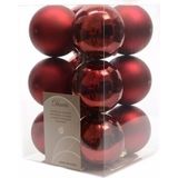 24x stuks kunststof kerstballen mix van donkerrood en lichtroze 6 cm - Kerstversiering