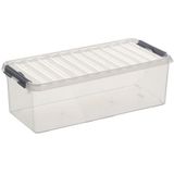4x Sunware Q-Line opberg box/opbergdoos 9,5 liter 48,5 x 19 x 14,7 cm kunststof - Langwerpige/smalle opslagbox - Opbergbak kunststof transparant/zilver