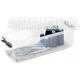 4x Sunware Q-Line opberg box/opbergdoos 9,5 liter 48,5 x 19 x 14,7 cm kunststof - Langwerpige/smalle opslagbox - Opbergbak kunststof transparant/zilver
