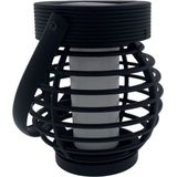 Benson Solar lantaarn tuinlamp - 2x - zwart - LED flame effect - oplaadbaar - D9 x H10,8 cm