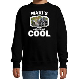 Dieren maki apen sweater zwart kinderen - makis are serious cool trui jongens/ meisjes - cadeau maki familie/ maki apen liefhebber - kinderkleding / kleding