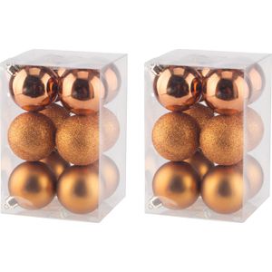 24x stuks kunststof kerstballen oranje 6 cm mat/glans/glitter - Onbreekbare plastic kerstballen - Kerstversiering