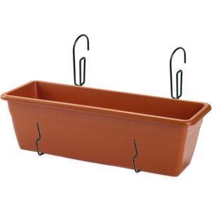 Hangende reling Plantenbak terracotta rechthoekig 50 x 17 x 15 cm met setje kunststof ophang beugels