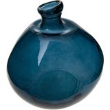 Atmosphera bloemenvaas Genua - Organische bol fles vorm - blauw transparant - glas - H33 x D32 cm