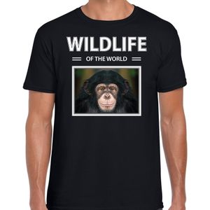 Dieren foto t-shirt Aap - zwart - heren - wildlife of the world - cadeau shirt Chimpansee apen liefhebber