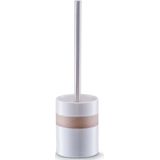 Zeller WC/Toiletborstel in houder keramiek - 2x stuks - wit met beige band - 9 x 33 cm