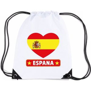 Spanje nylon rijgkoord rugzak/ sporttas wit met Spaanse vlag in hart