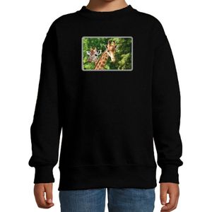 Dieren sweater giraffen foto - zwart - kinderen - Afrikaanse dieren/ giraf cadeau trui - sweat shirt / kleding