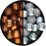 Kunststof kerstballen -28x st. - lichtblauw en bruin -3 cm - kunststof