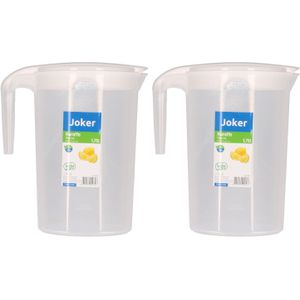 Excellent Houseware Schenkkan/waterkan - 2x - wit - 1750 ML - kunststof - 10 x 20 x 22 cm