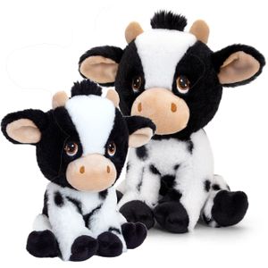 Pluche knuffel dieren koeien familie setje 18 en 25 cm - 2 formaten schattige boerderijdieren