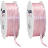 2x Luxe Hobby/decoratie roze satijnen sierlinten 0,6 cm/6 mm x 50 meter- Luxe kwaliteit - Cadeaulint satijnlint/ribbon