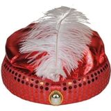 2x stuks rood Arabisch Sultan tulband met diamant en veer - 1001 nacht verkleed hoedje