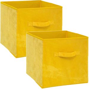 Set van 2x stuks opbergmand/kastmand 29 liter geel polyester 31 x 31 x 31 cm - Opbergboxen - Vakkenkast manden