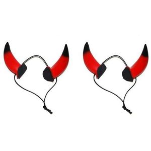 2x Duivel hoorns aan elastiek - Halloween/Horror duivelhoorntjes verkleed accessoire