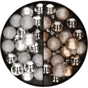40x stuks kleine kunststof kerstballen champagne en zilver 3 cm - Kerstversiering