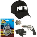 Politie verkleed cap/pet zwart met pistool/holster/badge/handboeien voor kinderen