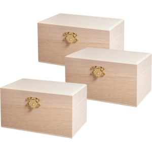 Rayher hobby Houten kistje/box met sluiting en deksel - 3x - 14 x 8 x 7 cm - Sieraden/spulletjes/sleutels - kleine kistjes