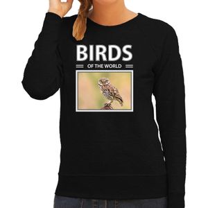 Dieren foto sweater Steenuil - zwart - dames - birds of the world - cadeau trui uilen liefhebber