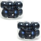 20x Donkerblauwe glazen kerstballen 6 cm - glans en mat - Glans/glanzende - Kerstboomversiering donkerblauw