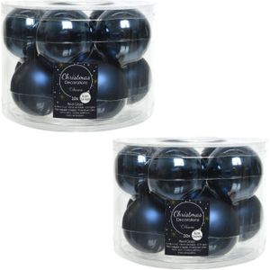 20x Donkerblauwe glazen kerstballen 6 cm - glans en mat - Glans/glanzende - Kerstboomversiering donkerblauw