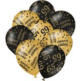 Verjaardag ballonnen - 65 jaar en happy birthday 24x stuks zwart/goud