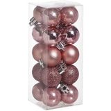 Kerstballen 36x stuks - 3 en 4 cm - roze en wol wit - kunststof