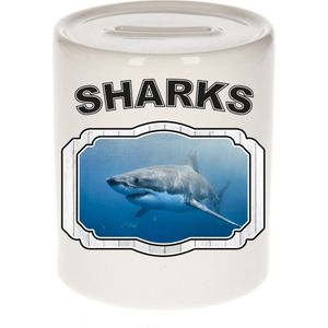 Dieren liefhebber haai spaarpot  9 cm jongens en meisjes - keramiek - Cadeau spaarpotten haaien liefhebber