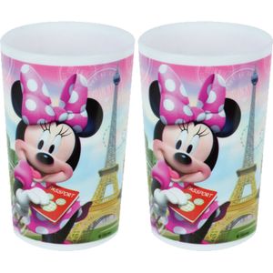 2x stuks kunststof drinkbeker Disney Minnie Mouse 220 ml - Onbreekbare kinder bekers