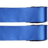 2x Hobby/decoratie blauwe satijnen sierlinten 2,5 cm/25 mm x 25 meter - Cadeaulint satijnlint/ribbon - Striklint linten blauw