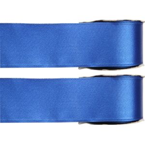 2x Hobby/decoratie blauwe satijnen sierlinten 2,5 cm/25 mm x 25 meter - Cadeaulint satijnlint/ribbon - Striklint linten blauw