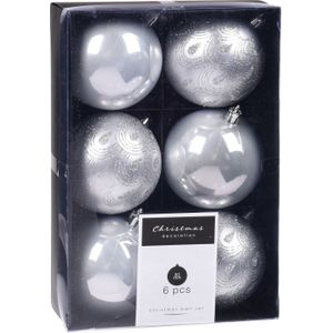 12x Kerstboomversiering luxe kunststof kerstballen zilver 8 cm - Kerstversiering/kerstdecoratie zilver