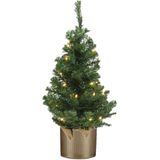 Kunst kerstboom/kunstboom 75 cm met verlichting inclusief gouden pot - Kunstboompjes/kerstboompjes