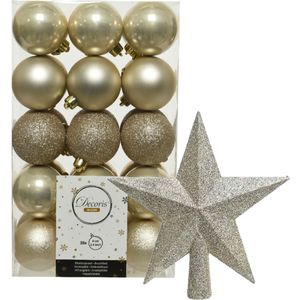 Kerstballen - 30x stuks - incl. ster piek - champagne - kunststof