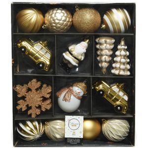 25x stuks kerstballen en kersthangers figuurtjes goud met wit kunststof - Kerstboomversiering kerstornamenten