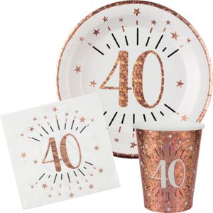 Verjaardag feest bekertjes/bordjes en servetten leeftijd - 30x - 40 jaar - rose goud