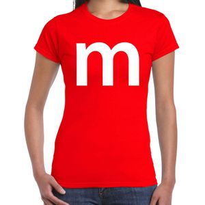 Letter M verkleed/ carnaval t-shirt rood voor dames - M en M carnavalskleding / feest shirt kleding / kostuum