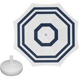 Parasol - Wit/blauw - D160 cm - incl. draagtas - parasolvoet - 42 cm