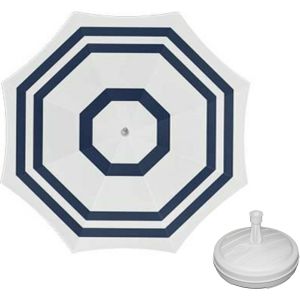 Parasol - Wit/blauw - D160 cm - incl. draagtas - parasolvoet - 42 cm