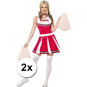 2x Stuks cheerball/pompom wit met ringgreep 28 cm - Cheerleader verkleed accessoires