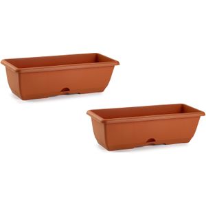 3x stuks plantenbakken terra cotta 60 x 20 x 17 cm - Bloembakken voor balkon railing in Terrabalkon stalen houder