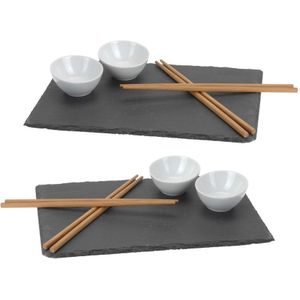 7-Delige sushi set voor 4x personen - Leisteen plankje/kommetje/eetstokjes